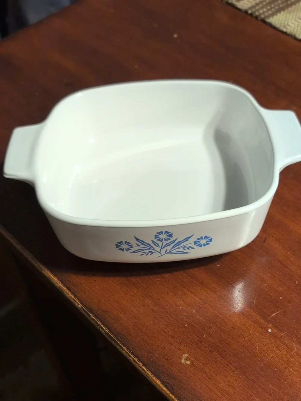 Vintage 1 Quart Corning Ware White Ceramic Baking Dish with Blue Floral Accent